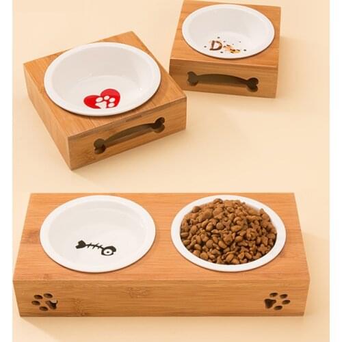 Pet Feeder Elevated Dog and Cat single Double Bowl Raised Stand Comes with ceramics Bowls for Cats and Puppy