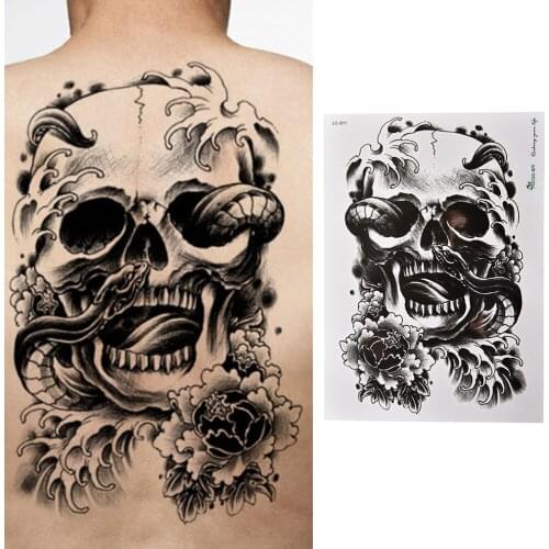 Colorful Drawing Temporary Tattoo Women Men Body Art Catoon Sklull Decal Design Waterproof Tattoo Sticker Watercolor