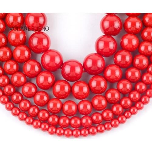 Red Coral Stone Round Loose Beads For Jewelry Making 4 6 8 10 12mm Spacer Beads Fit Diy Bracelet Necklace Accessory 15“ Strand
