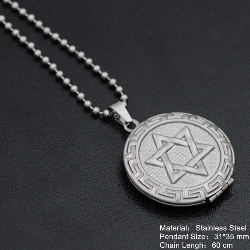 Heart Love Photo Frame Pendant Necklace Stainless Steel Star of David Locket Necklaces for Women Men Fashion Memorial Jewelry