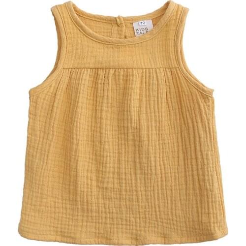 Summer 2020 Childrens Clothing Baby Girls T Shirts Children Cotton Linen Tops Infant Vest Dress Girl Sleeveless Clothes T-Shirt