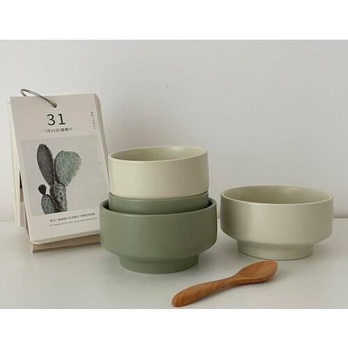 Korean style matte high-legged bowl household simple ceramic tableware solid color retro ramen bowl 5 inch serving dinnerware