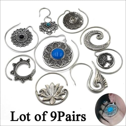 Fashion Brass Spiral Hoop Gypsy Tribal Indian Earring Hoop Ear Weights Charming Jewelry Dangle Ear Piercing Mixed Styles