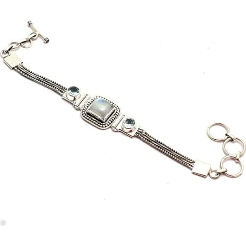 Genuine Rainbow Moonstone Bracelet 925 Sterling Silver, 19 cm, GRP0303