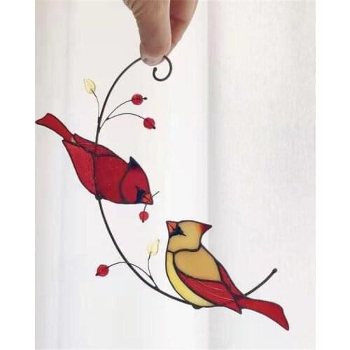 New Cardinal Bird Wall Decor Ornament Home Window Hanging Wrought Iron Pendant Garden Fence Art Decorative Sculpture Crafts