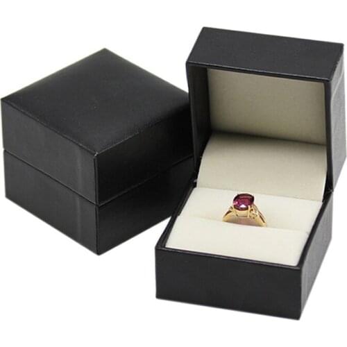 Engagement Ring Jewelry Display Gift Black Leather Square Box Wedding Box for Rings Storage Organizer