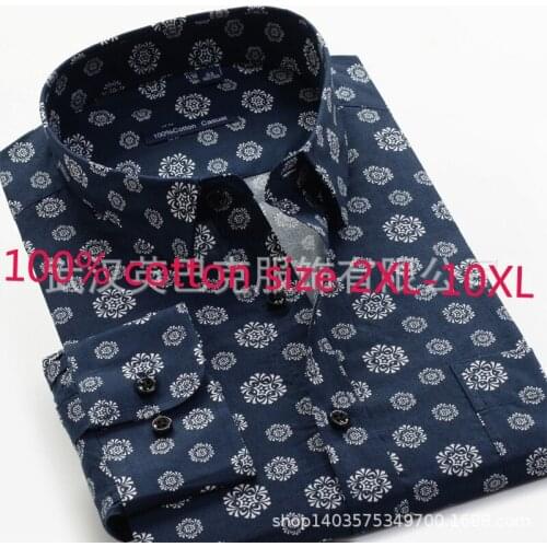 New Fashion 100%pure Cotton Printing Flowers Long Sleeve Autumn Casual Shirts Super Large Plus Size 2XL3XL4XL5XL6XL7XL8XL9XL10XL