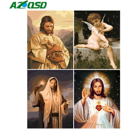 AZQSD DIY Unframe Coloring By Numbers Portrait Handpainted Gift Acrylic Paint Oil Painting By Numbers Religion Decor For Home