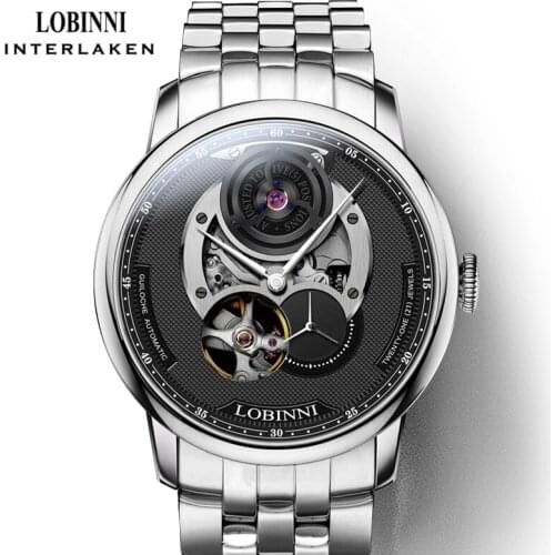 LOBINNI Luxury Sapphire Glass Casual Fashion GMT Mechanical Watches Stainless Steel 50m Waterproof Automatic Watch