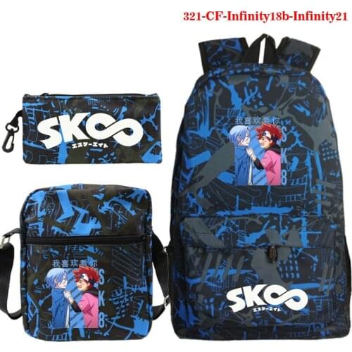 3Pcs/Set Backpack SK8 the Infinity Backpacks School Bags Canvas Bags teens back to School Shoulder Bag Pencil Case Girls Boys