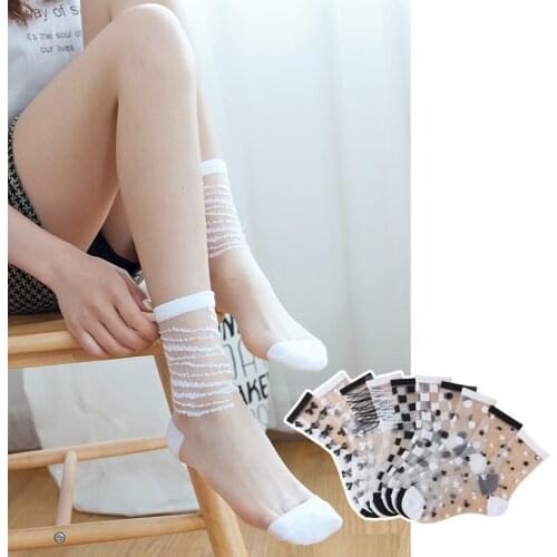 Sexy Lace Mesh Fishnet Socks Women Summer Thin Transparent Stretch Elasticity Ankle Socks Casual Breathable Black White Socks