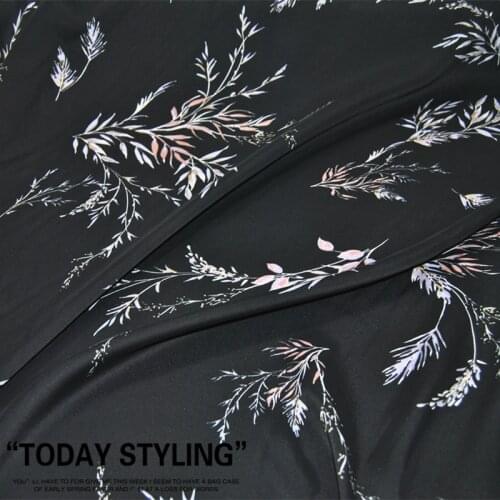 LEO&LIN Black Large Wide Large Flower Real Silk Silk Cotton Satin Silk Clothing Cloth Fabric DIY Sewing Tissu