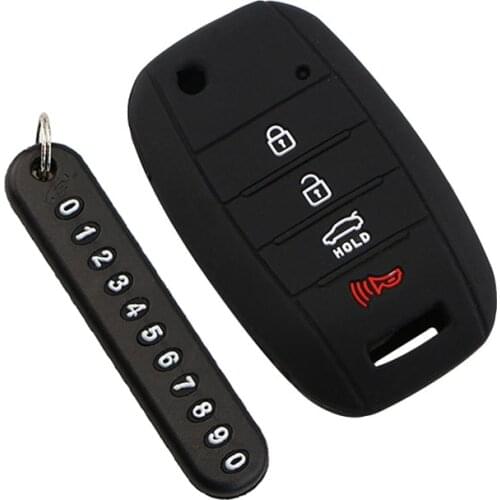 Silicone Car Phone Number Keychain Key Cover Case for KIA Optima Sorento Soul Carens Sportage Flip Remote Key Cover Fob 4 Button