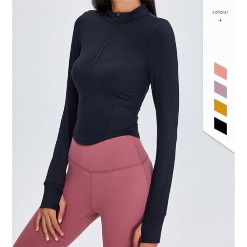Naked Feeling Yoga Top Blouse For Women Stand Collar With Zipper Front Long Sleeve Workout Active Wear Solid Running Sport Shirt