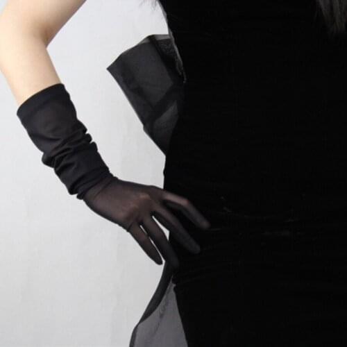 Ultra-Thin Long WomenS Black Silk Gloves Retro Black Mesh Hot Drilling Banquet Gloves Touch Screen TB25