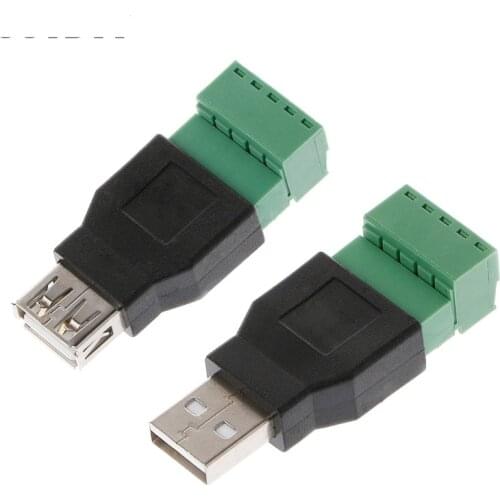 1Pc USB 2.0 Type A Male/Female to 5 Pin Screw Connector USB Jack with Shield USB2.0 to Screw Terminal Plug