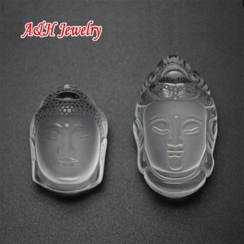 High Quality Natural Rock Crystal Stereoscopic Guanyin Head Fine Carved Healing Chakra Men and Women Lucky Jewelry 2pc/lot