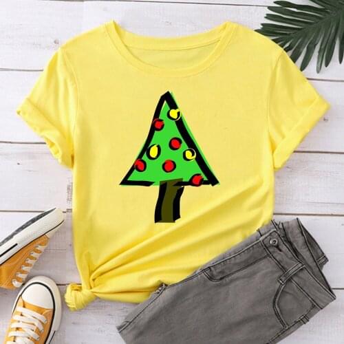 Christmas Tree Women Black T Shirt Girl Harajuku Korean Style Graphic Tops 2021 Kawaii Female T-shirt TX8278