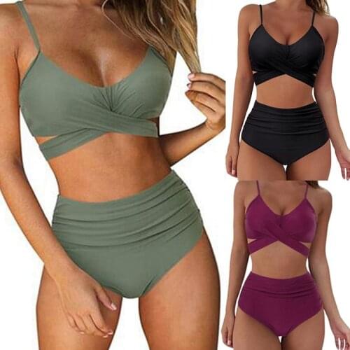 Ladies Simple And Comfortable Bikinis 2021 Mujer Solid Color Boxer Split Sexy Bikini Swimsuit Solid Color Boxer Split Sexy