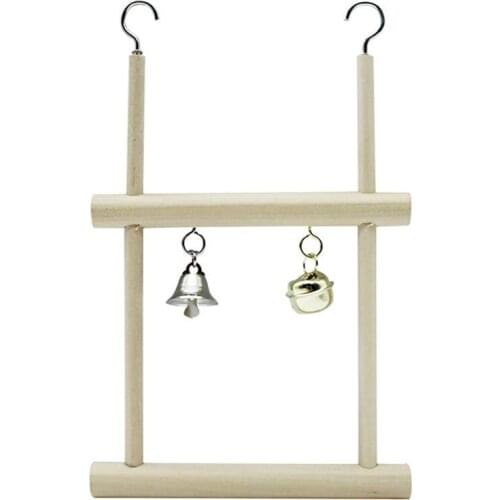 1pc Parrot Hanging Perch Funny Wooden Bell Decor Bird Swing Perch Parrot Cage Swing Bird Favors Pet Supplies