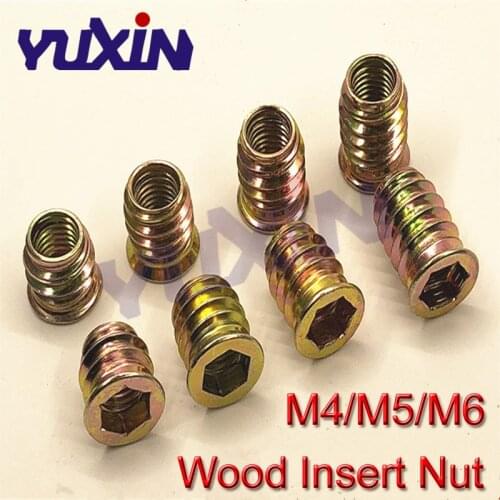 100pcs M4 M5 M6 Zinc Alloy Thread For Wood Insert Nut Hex Drive Head Furniture Nuts length 8mm to 25mm