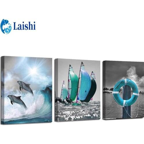 3pcs Diamond Painting Ocean scenery, underwater animals, sailing boats Full Square Diamond Painting Embroidery Sale Rhinestones