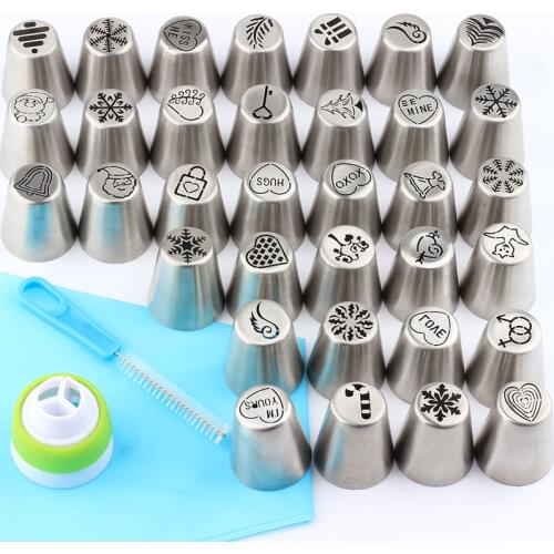 37 Pcs/Set Russian Piping Nozzles Tips Christmas Suit Cream Cake Decorating Stainless Steel 1 pcs Converter Coupler