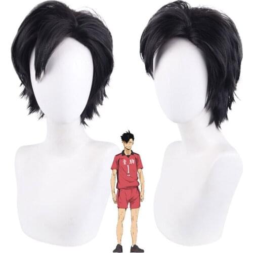38cm Anime Haikyuu Karasuno High School Volleyball Club Cosplay Kuroo Tetsurou Role Playing Wigs Halloween Cosplay Black Short