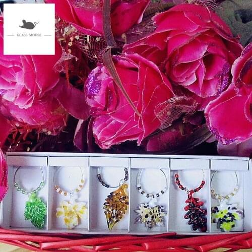 6pcs Wine Glass Charms Rings ins style Creative Glass leaf ornament Goblet Drinking Markers Pendant Table Party Favors Supplies