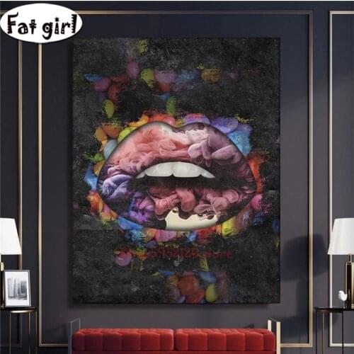 Abstract Sexy Lips Diamond Painting Cross Stitch 5D DIY Embroidery Mosaic Pictures For Living Room Decor Square Round Drill Gift