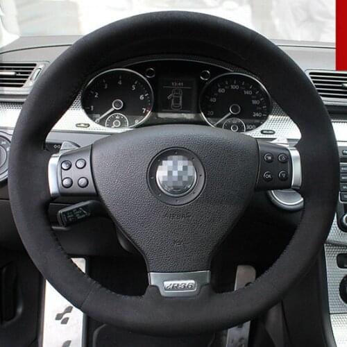 Steering Wheel Cover for VOLKSWAGEN R36 Car Special Hand-stitched Black Suede Covers
