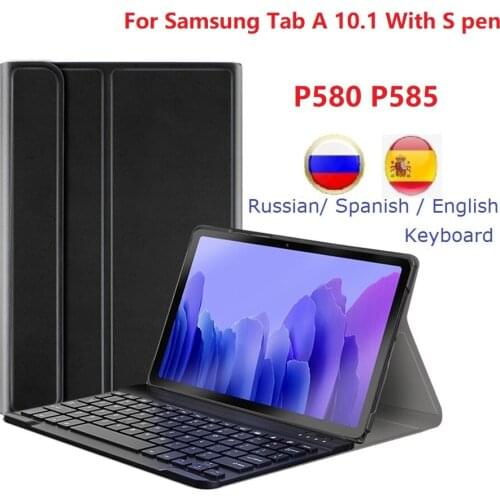 For Samsung Galaxy Tab A 10.1 With SPen 2016 P580 P585 Case With Keyboard Spanish Russian For Sansung SM-P580 P585 Keyboard Case