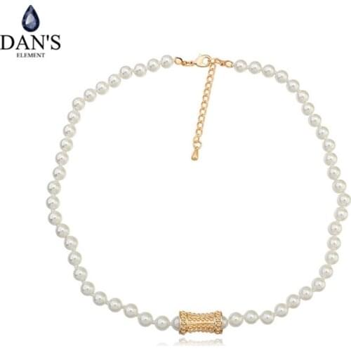 DANS ELEMENT Simulated Pearl Hot Champagne gold Color Fashion Chains Necklace for women Fashion New Hot 120835