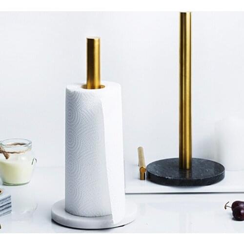Stainless Steel Toilet Paper Roll Holder Racks Holder Kitchen Roll Tissue Stand Organizer Marble Base Creative Roll Holder