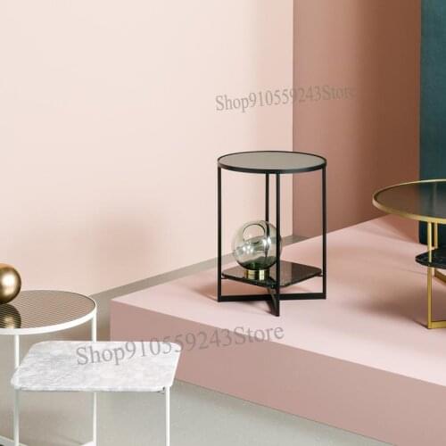 Nordic Simple Double-layer Corner Table Wrought Iron Marble Bedside Small Table Coffee Table Light Luxury Sofa Side Cabinet Glas