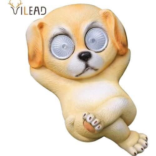 VILEAD Solar Landscape Light Dog Statue Animal Resin Craft Figurine Balcony Courtyard Decoration Home Decor Garden Accessories