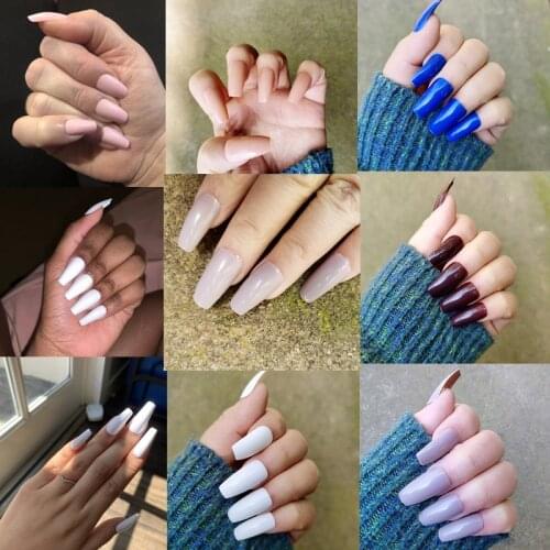 MEDIUM COFFIN LENGTH GLOSSY SOLID SETS 120pcs White Ballerina Fake Nails