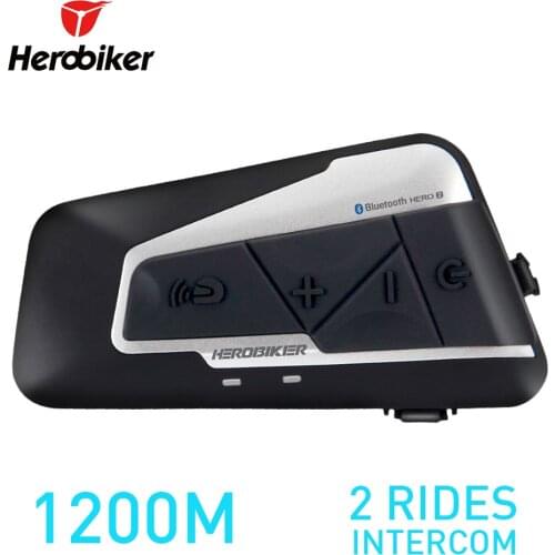 HEROBIKER 1200M BT Motorcycle Intercom Wireless Bluetooth Moto Helmet Headset Waterproof Interphone with FM Radio for 2 Rides