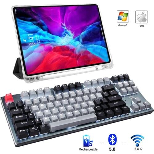 Three-mode Mechanical Keyboard RF912D 87 Keys Backlit bluetooth Wireless Wired Rechargeable Gaming Keyboard Tablet Laptop Mac
