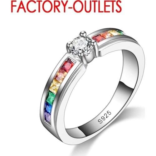 925 Sterling Silver Ring Fashion Jewelry Colourful Cubic Zirconia Tension Setting Women Girls Party Engagement Wholesale