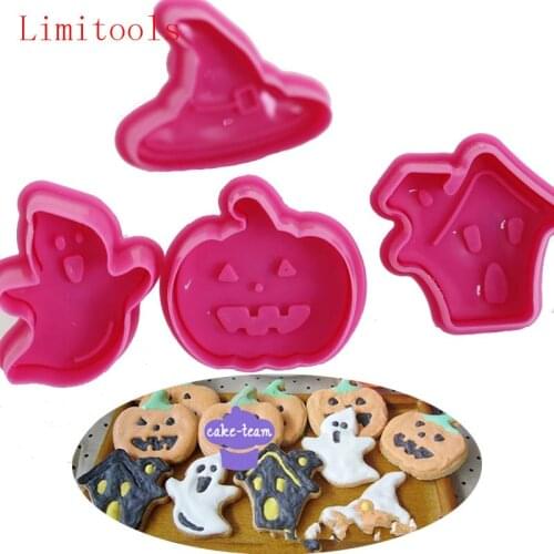 4PC GHOST shape Cookie Press Plunger Cookie Cutter Fondant Cake Decorating Tools SugarCraft Cutter Halloween confectionary Molds
