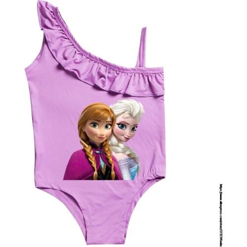 Disney Girls Frozen Swimsuit Summer Cartoon Print Bathing Suit Kids Swimwear Ruffle Bikini Children One Piece Beach Wear Girls