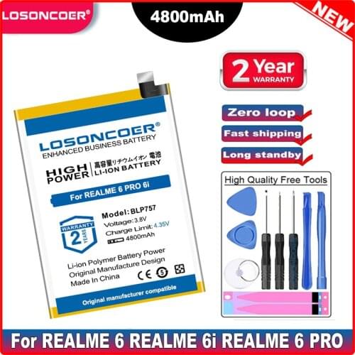 LOSONCOER BLP757 4800mAh Battery For Oppo Realme 6 / 6i / 6 Pro RMX2001 6S 6Pro RMX2061 Pro Mobile Phone Battery