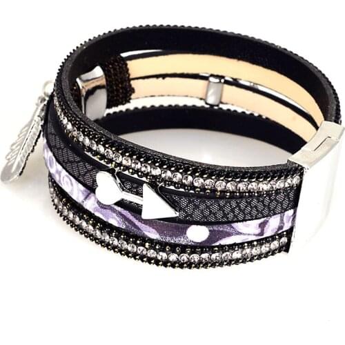 Miasol Magnetic Bracelet with PU leather and metal feather charm magnetic bracelets for women gifts B1570