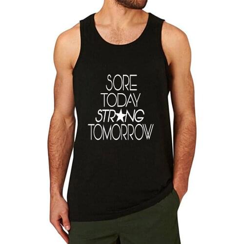 Lyprerazy Mens Sore Today Strong Tomorrow Black Tank Top Bodybuilding Fitness Workout Summer Funny Letter Print Tank Tops