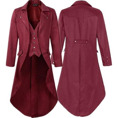 Adult Victorian Costumes Men Black Tuxedo Tailcoat Jacket Steampunk Trench Coat Frock Outfit Gothic Overcoat Uniform Halloween