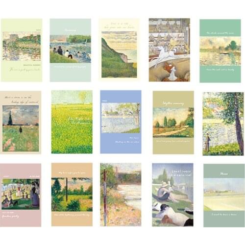15Pcs Nordic Classical Rustic Style Famous Painting By Georges Seurat Sticker Photo Wall Decoration Photography Prop Home Decor