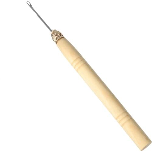 Wooden Handle Crochet Hook Threader Pulling Needle Linking Micro Rings/Loop Needle Hair Extension Tool Braiding Wig Tool