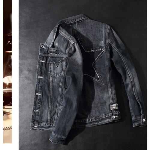 New black denim jacket for men and slimming youth trend in Europe and the United States, casual jacket for men washed jacket