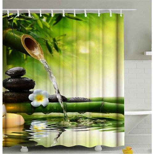 New Style Shower Curtain Bathroom Decoration 3D Bamboo Running Water Green Bamboo Polyester Waterproof Moldproof Shower Curtain